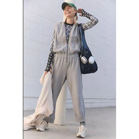 NEW Free People FP Movement Set Go Onesie XS Gray Sweatsuit Barrel One Piece - Picture 2 of 11